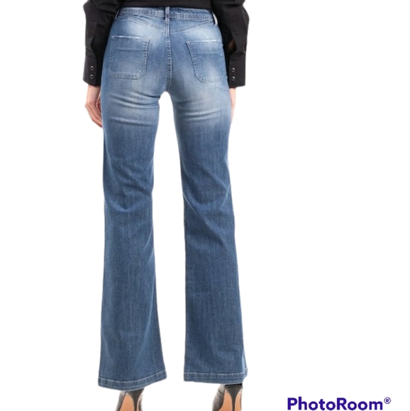 NWT CHILI PEPPERS Jeans Made in Italy W28 Stretch Distressed Faded Flare - Picture 6 of 7